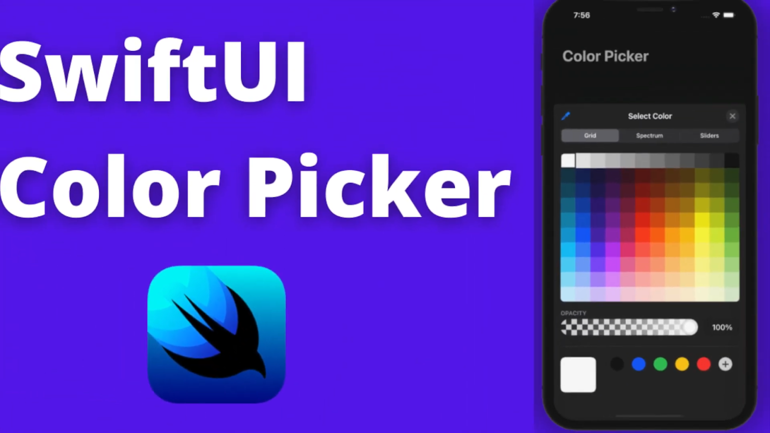 blue banner with "SwiftUI Color Picker" with a smartphone showcasing a colorful palette