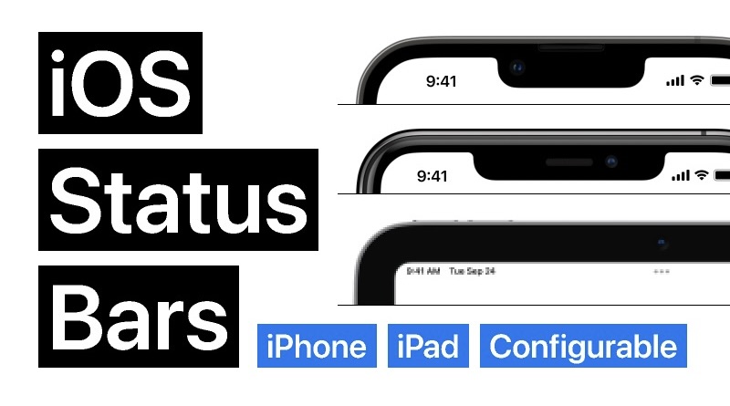 The inscription "ios status bars" next to several types of smartphone screens